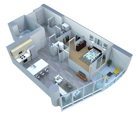 Floor plan for 1 bed, 1 bath, 820 sqft